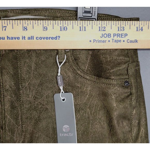 Tractr Pants Womens 6 Green Metallic Core Skinny Mid Rise Stretch Glam Rock Bold - Picture 7 of 16